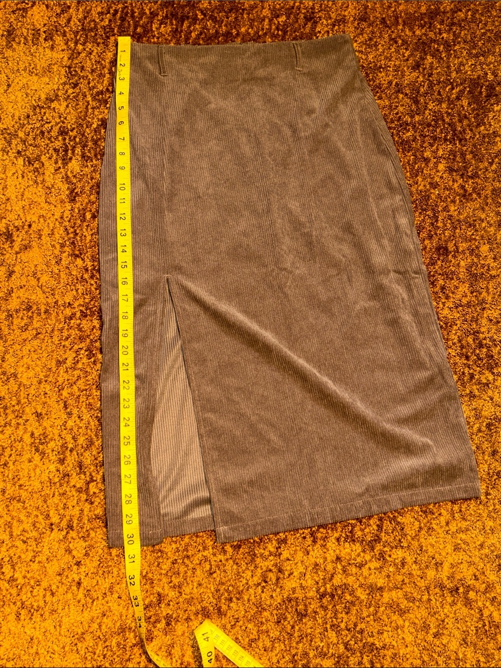 HALARA Chocolate Brown Corduroy Pencil Skirt with Front Slit - Picture 3 of 6